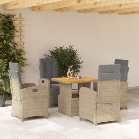 Set comedor de jardín 5 pzas con cojines ratán sintético beige