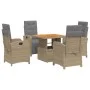 Set comedor de jardín 5 pzas con cojines ratán sintético beige by , Garden sets - Ref: Foro24-3277364, Price: 740,48 €, Disco...
