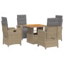 Set comedor de jardín 5 pzas con cojines ratán sintético beige