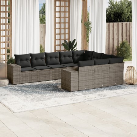 Set de sofás de jardín 10 pzas con cojines ratán sintético gris by , Garden sets - Ref: Foro24-3255427, Price: 607,17 €, Disc...