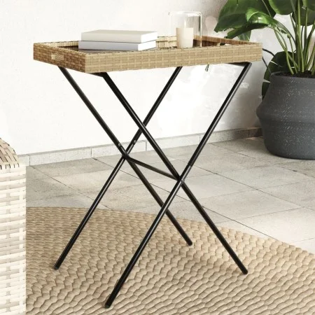 Table with folding tray in beige synthetic rattan 65x40x75 cm by , Garden tables - Ref: Foro24-365130, Price: 47,13 €, Discou...