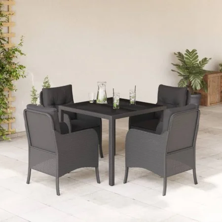 5-teiliges Gartenmöbel-Set mit schwarzen synthetischen Rattankissen von , Gartensets - Ref: Foro24-3211849, Preis: 464,36 €, ...