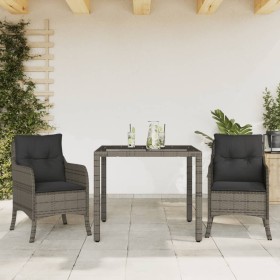 Set comedor de jardín 3 piezas con cojines ratán sintético gris de , Conjuntos de jardín - Ref: Foro24-3211854, Precio: 310,4...
