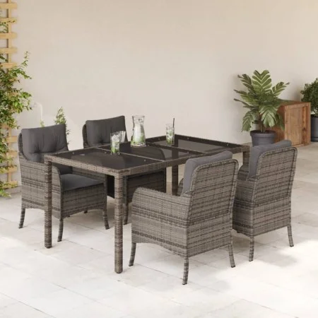 5-teiliges Garten-Essset mit grauen synthetischen Rattankissen von , Gartensets - Ref: Foro24-3211856, Preis: 591,93 €, Rabat...
