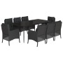 Set de comedor de jardín 9 pzas y cojines ratán sintético negro