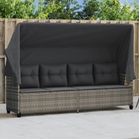 Lounger with hood and gray synthetic rattan cushions by , Loungers - Ref: Foro24-368337, Price: 240,81 €, Discount: %