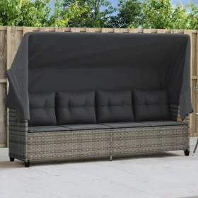 Lounger with hood and gray synthetic rattan cushions by , Loungers - Ref: Foro24-368337, Price: 255,04 €, Discount: %