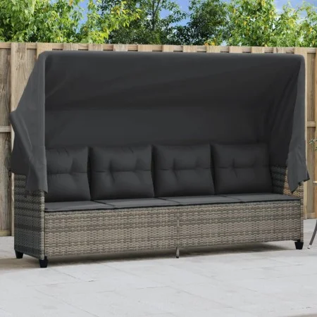 Lounger with hood and gray synthetic rattan cushions by , Loungers - Ref: Foro24-368337, Price: 255,04 €, Discount: %