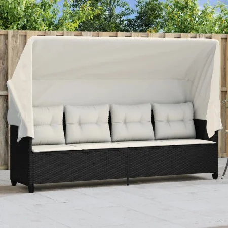 Lounger with hood and black synthetic rattan cushions by , Loungers - Ref: Foro24-368335, Price: 230,69 €, Discount: %