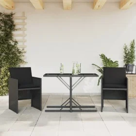 Table and chairs with cushions 3 pieces black synthetic rattan by , Garden sets - Ref: Foro24-365063, Price: 161,78 €, Discou...