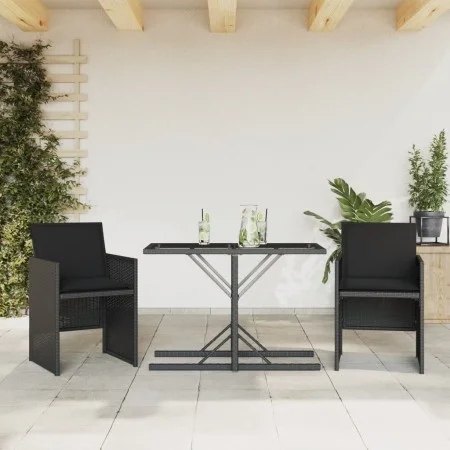 Tisch und Stühle mit Kissen, 3 Stück, schwarzes synthetisches Rattan von , Gartensets - Ref: Foro24-365063, Preis: 164,56 €, ...