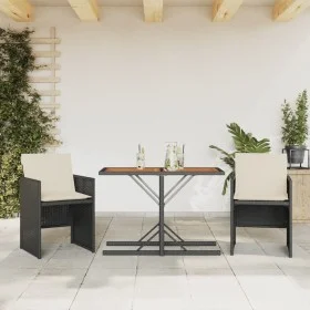 Table and chairs with cushions 3 pieces black synthetic rattan by , Garden sets - Ref: Foro24-365068, Price: 183,93 €, Discou...
