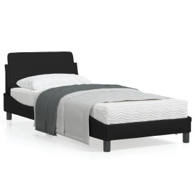 Bed frame with headboard black synthetic leather 90x200 cm by , Beds and slatted bases - Ref: Foro24-373118, Price: 111,26 €,...