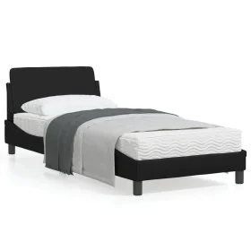 Bed frame with headboard black synthetic leather 90x200 cm by , Beds and slatted bases - Ref: Foro24-373118, Price: 110,23 €,...