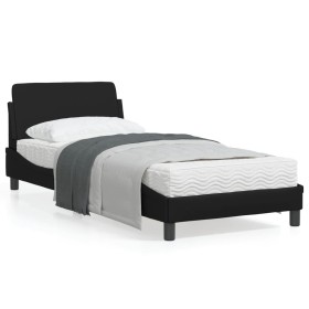 Estructura de cama con cabecero cuero sintético negro 90x200 cm