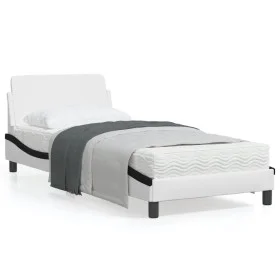 Bed frame with black and white synthetic leather headboard by , Beds and slatted bases - Ref: Foro24-373124, Price: 112,78 €,...