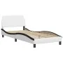 Bed frame with black and white synthetic leather headboard by , Beds and slatted bases - Ref: Foro24-373124, Price: 112,78 €,...