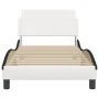 Bed frame with black and white synthetic leather headboard by , Beds and slatted bases - Ref: Foro24-373124, Price: 112,78 €,...