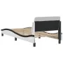 Bed frame with black and white synthetic leather headboard by , Beds and slatted bases - Ref: Foro24-373124, Price: 112,78 €,...