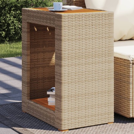 Garden side table with beige PE rattan wood top 60x40x75 cm by , Garden tables - Ref: Foro24-366305, Price: 79,85 €, Discount: %