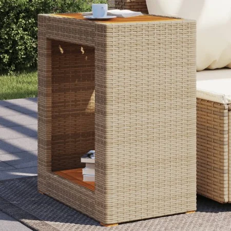 Garden side table with beige PE rattan wood top 60x40x75 cm by , Garden tables - Ref: Foro24-366305, Price: 85,61 €, Discount: %