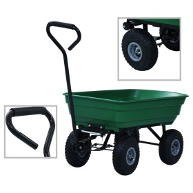 Carrito de mano basculante para jardín 300 kg 75 L verde