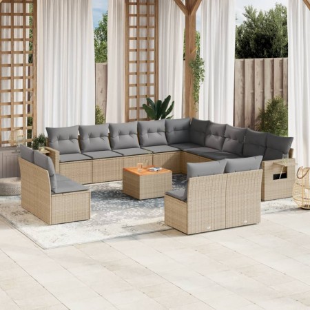 14-teiliges Gartensofa-Set mit beigen synthetischen Rattankissen von , Modulare Sofas für den Außenbereich - Ref: Foro24-3224...
