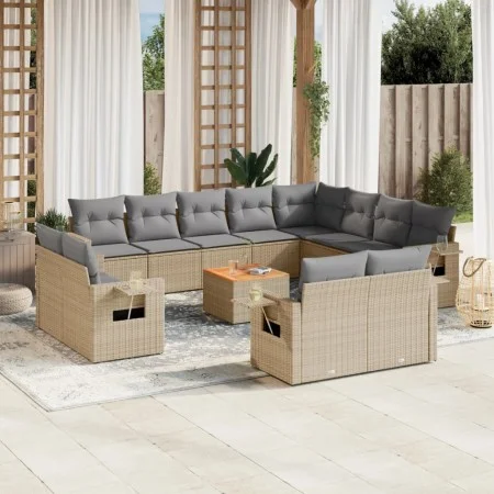 Garden sofa set with cushions 13 pieces beige synthetic rattan by , Modular outdoor sofas - Ref: Foro24-3224834, Price: 895,8...