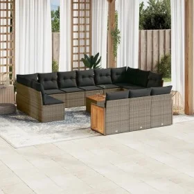 Gartensofa- und Kissenset 14-teilig aus grauem synthetischem Rattan von , Gartensets - Ref: Foro24-3228146, Preis: 843,75 €, ...