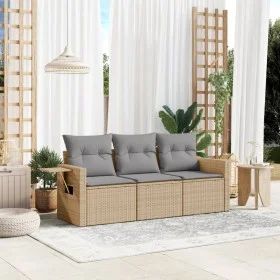 Gartensofa-Set mit beigen Kissen, 3-teilig, PE-Rattan von , Gartensets - Ref: Foro24-3219858, Preis: 207,59 €, Rabatt: %