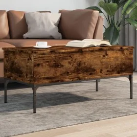 Engineered wood coffee table metal smoke oak 100x50x45cm by , Coffee table - Ref: Foro24-845413, Price: 64,93 €, Discount: %