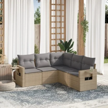 Garden sofa set with cushions 5 pieces beige synthetic rattan by , Garden sets - Ref: Foro24-3220148, Price: 335,48 €, Discou...