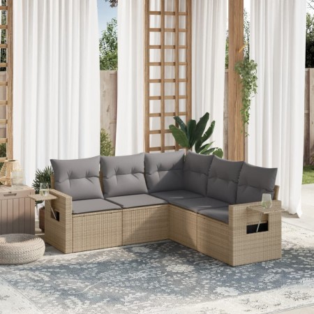 Gartensofa-Set mit Kissen, 5-teilig, beiges synthetisches Rattan von , Gartensets - Ref: Foro24-3220148, Preis: 343,06 €, Rab...