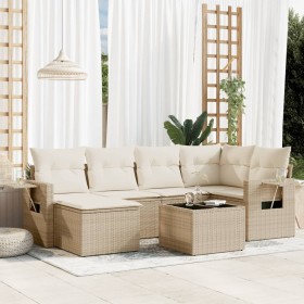 Set sofás de jardín 7 piezas y cojines ratán sintético beige