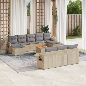 Set de sofás de jardín 11pzas con cojines ratán sintético beige