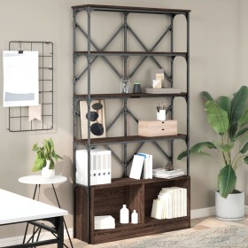 Engineered wood and oak brown metal shelf 100x26x180 cm by , Bookcases and shelves - Ref: Foro24-845430, Price: 111,40 €, Dis...