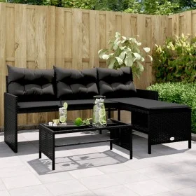 L-förmiges Gartensofa mit schwarzem PE-Rattantisch und Kissen von , Outdoor-Sofas - Ref: Foro24-365572, Preis: 220,45 €, Raba...