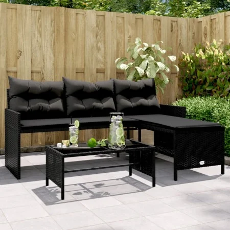 L-shaped garden sofa with black PE rattan table and cushions by , Outdoor sofas - Ref: Foro24-365572, Price: 220,45 €, Discou...