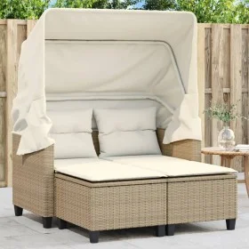 2-Sitzer-Gartensofa mit Kapuze und beigefarbenen PE-Rattanhockern von , Outdoor-Sofas - Ref: Foro24-365784, Preis: 324,13 €, ...