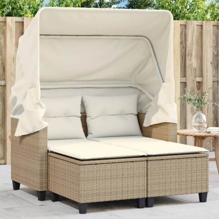 2-Sitzer-Gartensofa mit Kapuze und beigefarbenen PE-Rattanhockern von , Outdoor-Sofas - Ref: Foro24-365784, Preis: 287,75 €, ...