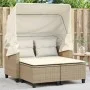 2-seater garden sofa with hood and beige PE rattan stools by , Outdoor sofas - Ref: Foro24-365784, Price: 324,13 €, Discount: %