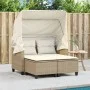 2-seater garden sofa with hood and beige PE rattan stools by , Outdoor sofas - Ref: Foro24-365784, Price: 324,13 €, Discount: %