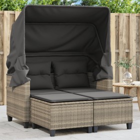 2 seater garden sofa with hood and light gray PE rattan stools by , Outdoor sofas - Ref: Foro24-365786, Price: 275,84 €, Disc...