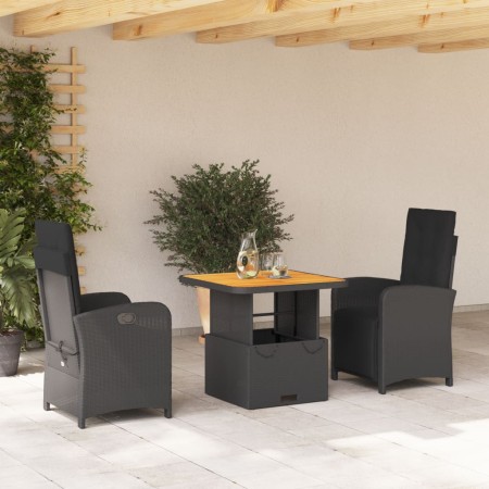 3-teilige Garten-Essgruppe mit schwarzen Kissen aus synthetischem Rattan von , Gartensets - Ref: Foro24-3277327, Preis: 333,7...
