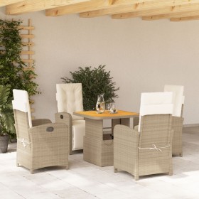 Set comedor de jardín 5 pzas con cojines ratán sintético beige