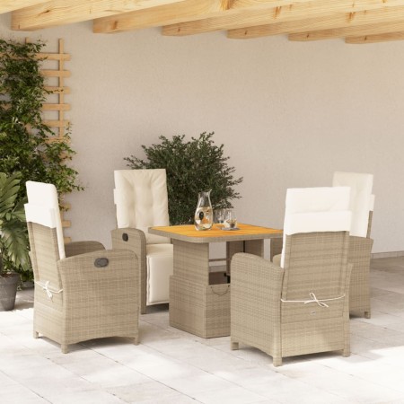 5-teiliges Garten-Essset mit beigen Kissen aus synthetischem Rattan von , Gartensets - Ref: Foro24-3277352, Preis: 646,30 €, ...