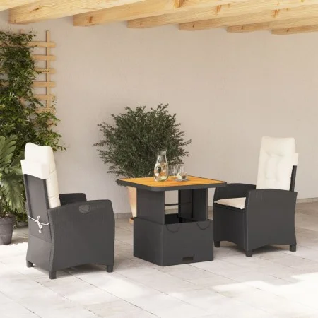 3-teilige Garten-Essgruppe mit schwarzen Kissen aus synthetischem Rattan von , Gartensets - Ref: Foro24-3277373, Preis: 339,5...