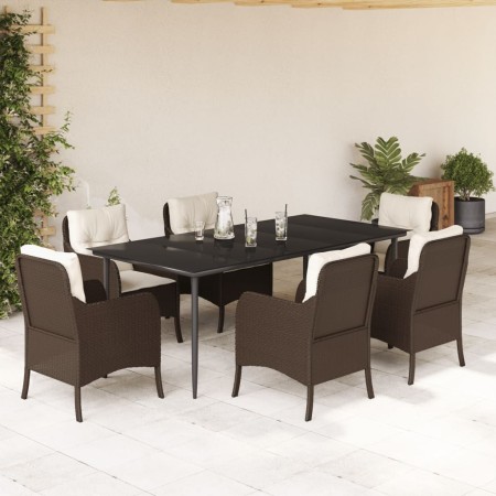 7-teiliges Garten-Essset mit braunen Kissen aus synthetischem Rattan von , Gartensets - Ref: Foro24-3211939, Preis: 834,16 €,...
