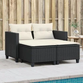 2 seater garden sofa with awning and black PE rattan stools by , Outdoor sofas - Ref: Foro24-365790, Price: 245,35 €, Discoun...