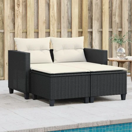 2-Sitzer-Gartensofa mit Markise und schwarzen PE-Rattanhockern von , Outdoor-Sofas - Ref: Foro24-365790, Preis: 244,95 €, Rab...